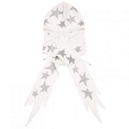 Schwarz/weiße Mütze und Schal mit Stern-Strasssteinen in einem