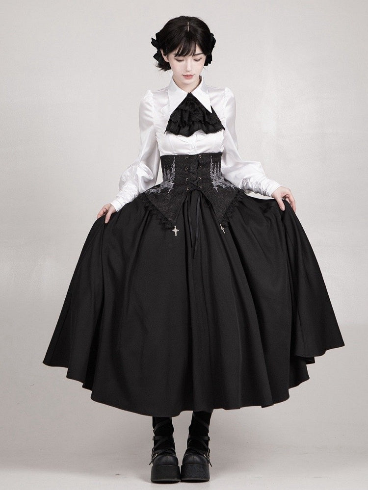 Shirt Long Foldover Gothic Cascading Sleeves Pointed Ruffles Lolita White Collar