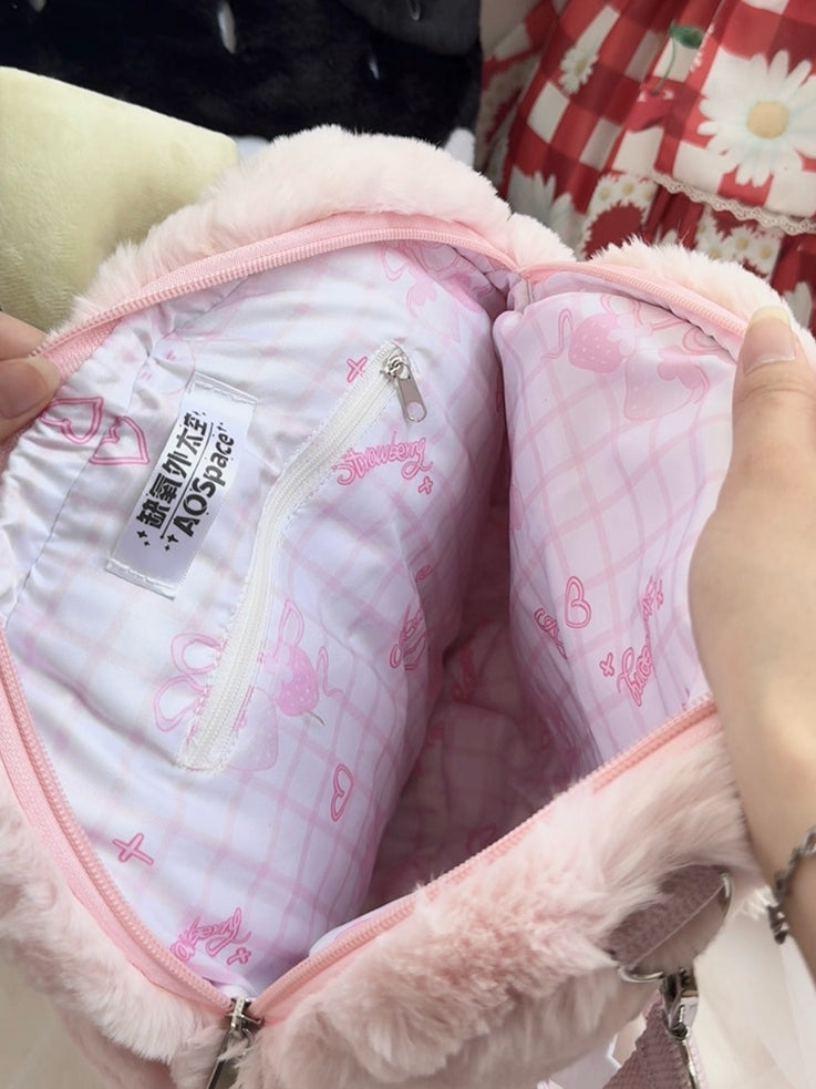 Red Black Pink Plush / Strawberry Backpack