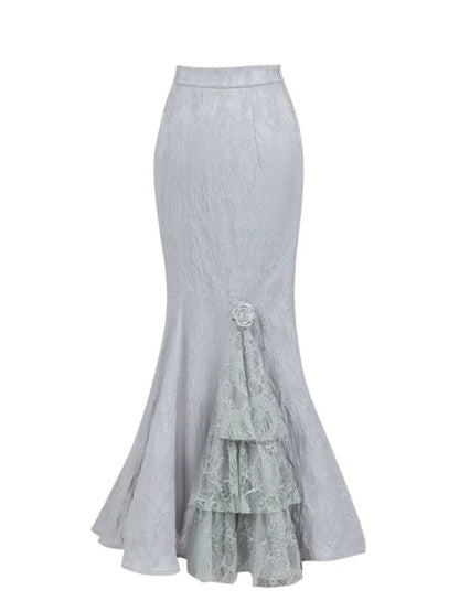 シルバーグレーのエレガントゴシックロリータマーメイドスカート