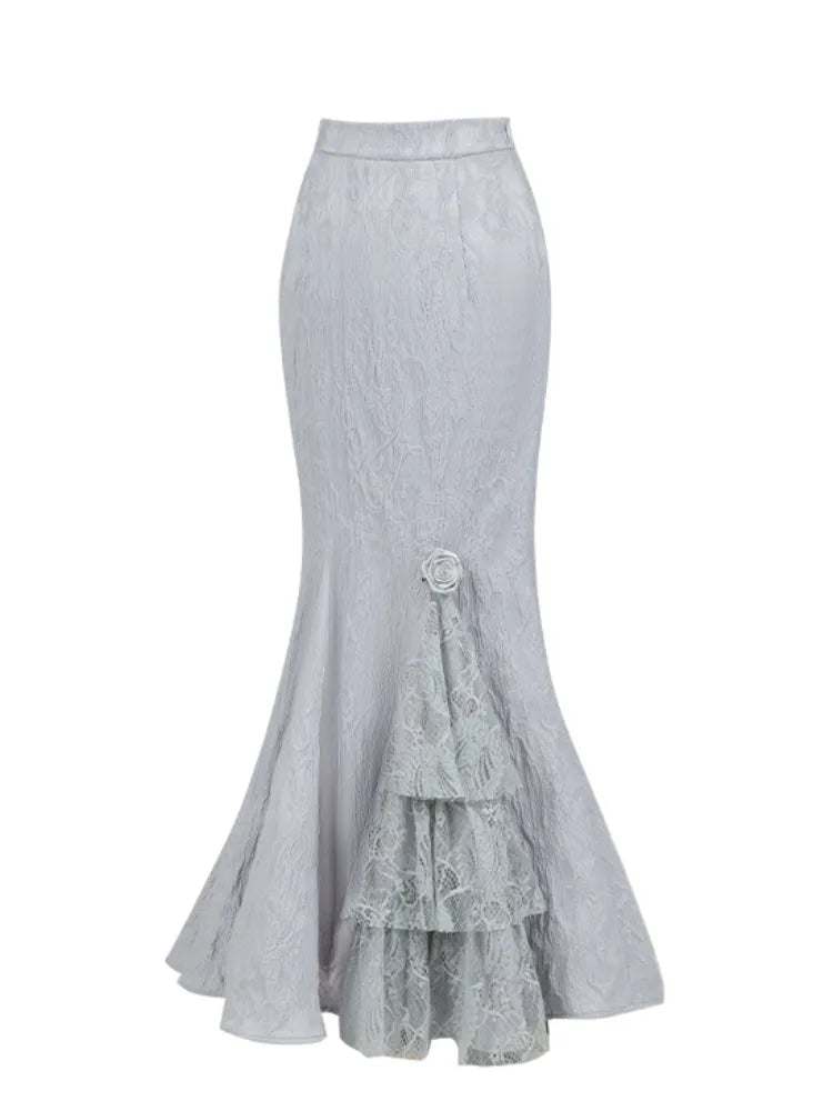 Silver Gray Gothic Lolita Mermaid Skirt - With PUJI