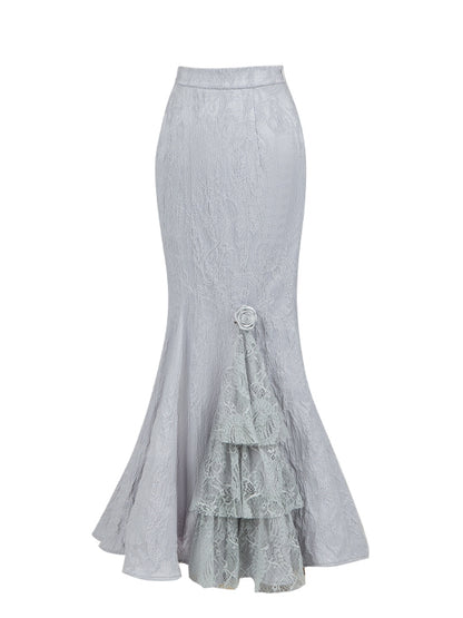 Elegant Gothic Witch Mermaid Skirt in Silver Gray Lolita Style - With PUJI