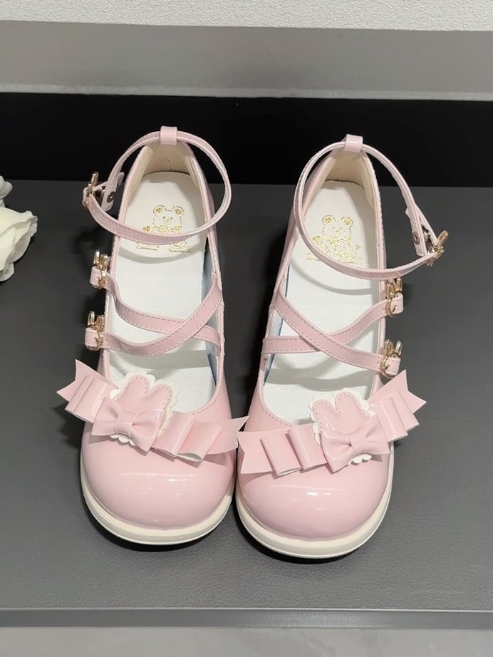 Mid-heel Themed in Pink with PU Bow Theme Rabbit Design Lolita Clasp Detachable Ear Shoes Sweet