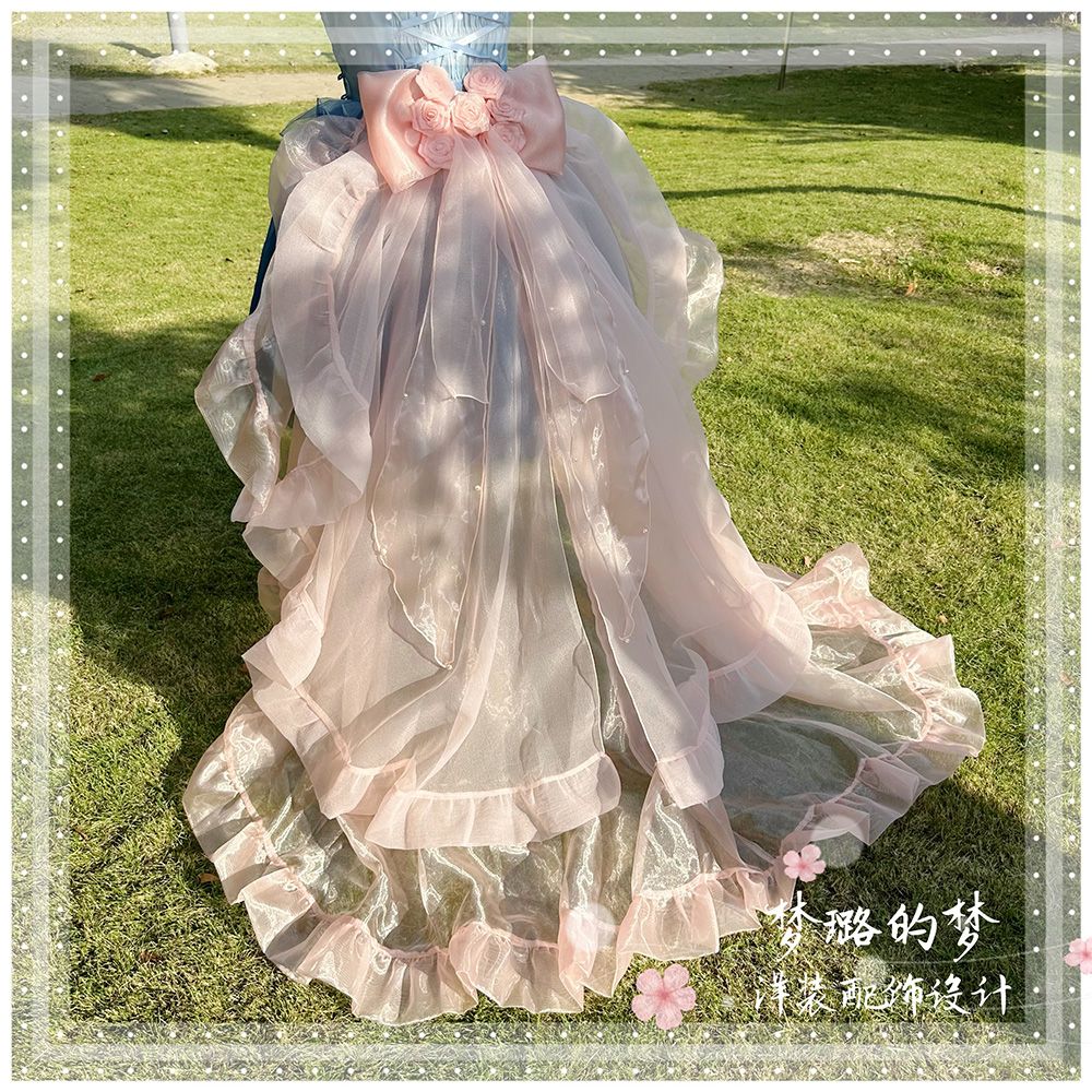 Lolita Bow Train Skirt Tail – Rose Gradient Detachable Back Veil