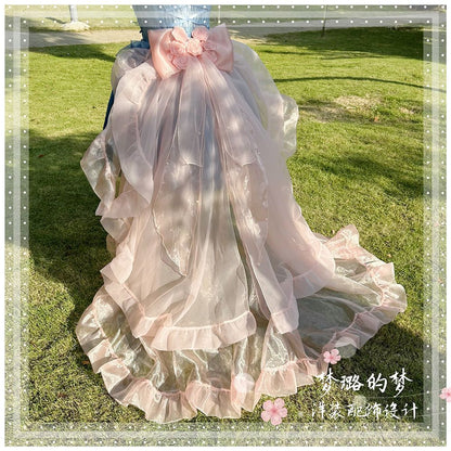 Lolita Bow Train Skirt Tail – Rose Gradient Detachable Back Veil