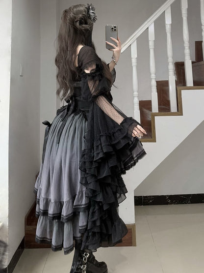 Bell Lolita Off-the-Shoulder Elegant Blouse Sleeves Black Classic