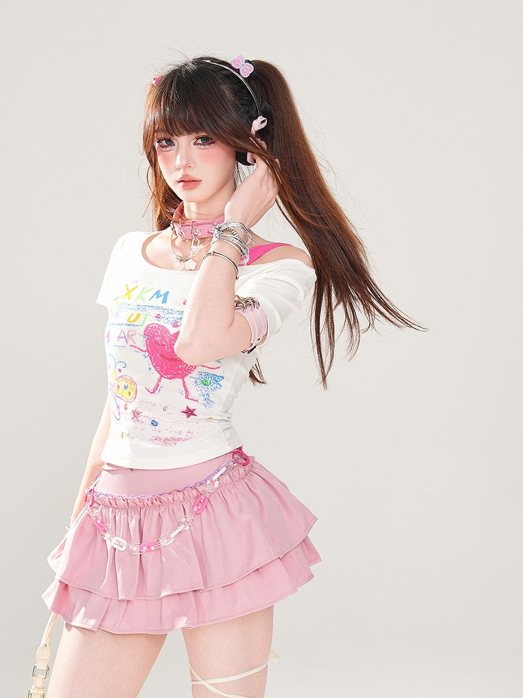 ティアードミニスカート ピンク Aライン グラマラス