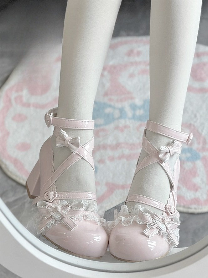 Janes Lolita Lace – Süßes Pink Mary Ruffled PU