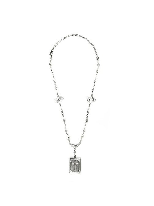 Cross Octopus Silver Necklace with Book Beaded and Pendant