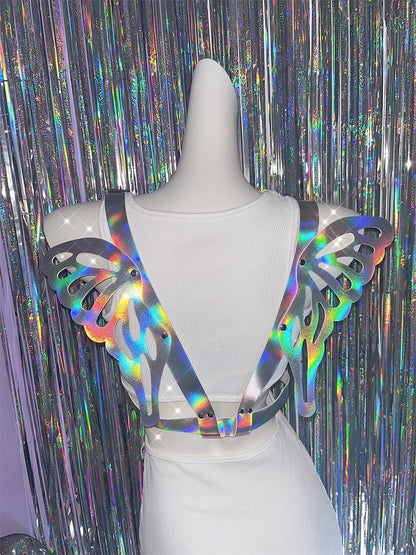 Holografischer Gürtel in Farbe/Schwarz mit Schmetterlingsflügeln