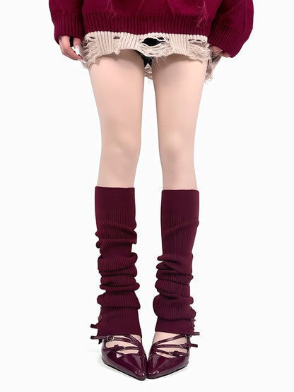 オフホワイト/グレー/ワインレッド/ブラック ボタンニット レッグウォーマー