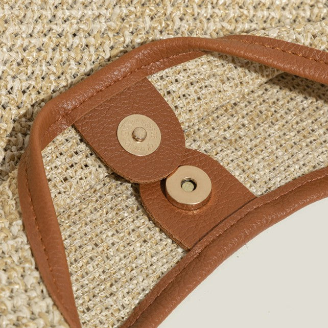 PU Strap with Shoulder Brown/White Straw Bags Woven Bag Nested