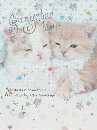 Green Mesh T-Shirt with Kitty and Star Print - Languid Park