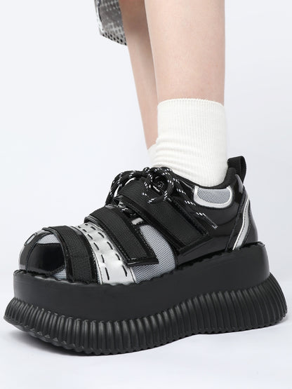 Hybrid Lace-up Platforms Strap Velcro Black Closures Silver