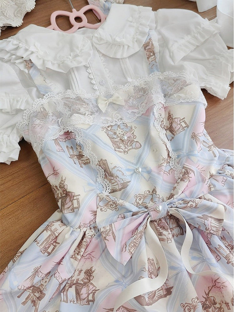 Rabbit Theme Sweet Lolita JSK Dress with Blue Diamond Print