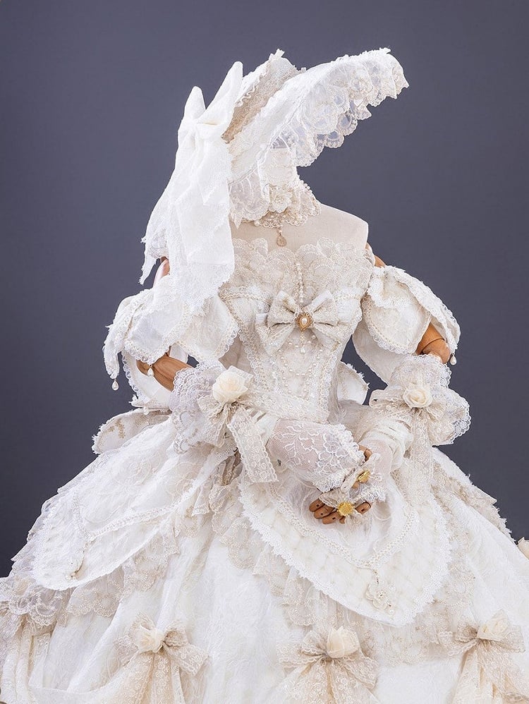Hime Off-Shoulder Layered Hanayome Ruffles with Gown Lace Details Champagne and Bow Lolita Version Short