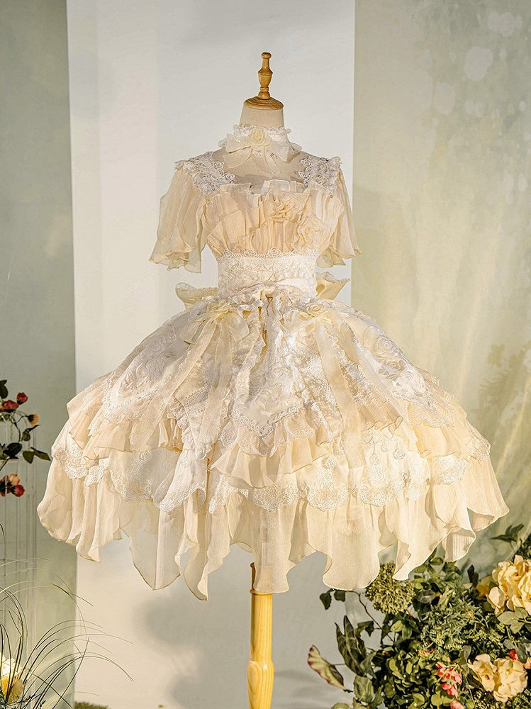 Ruffles Light Hanayome JSK Rose Flowing Accents Dress Short Layered Lolita Yellow Version with