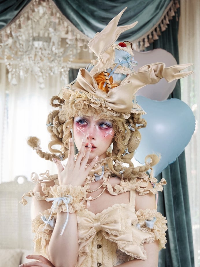 Cake Hat Decorated with Cherries, Cookies, Lace & Bow Accents - Blood Supply