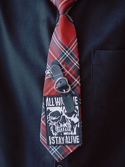 Punk Plaid Necktie with Heart Embellishments