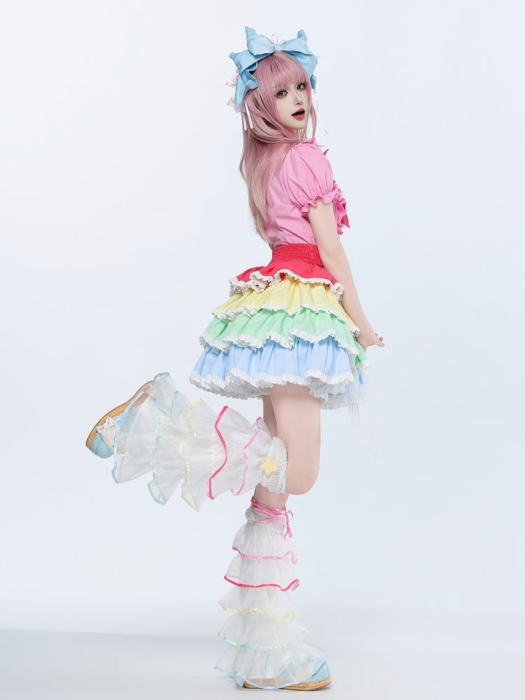 Layered Rainbow Skirt with Sweet Chains & Pins - High Waist - DevilInspired Exclusive Collection