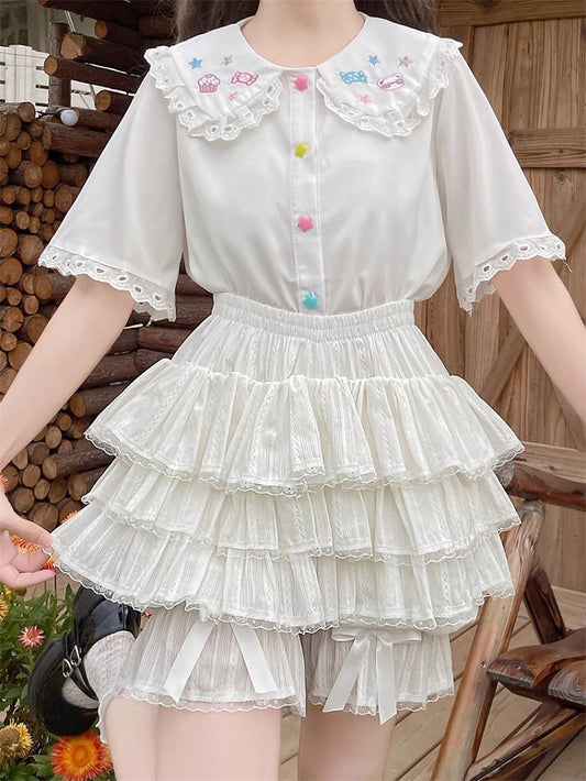 Multi-Layered Cotton White Bloomers Lolita