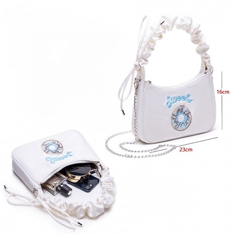 CrossbodyShoulder Embroidered Letter Design Pink And Bag Donut With