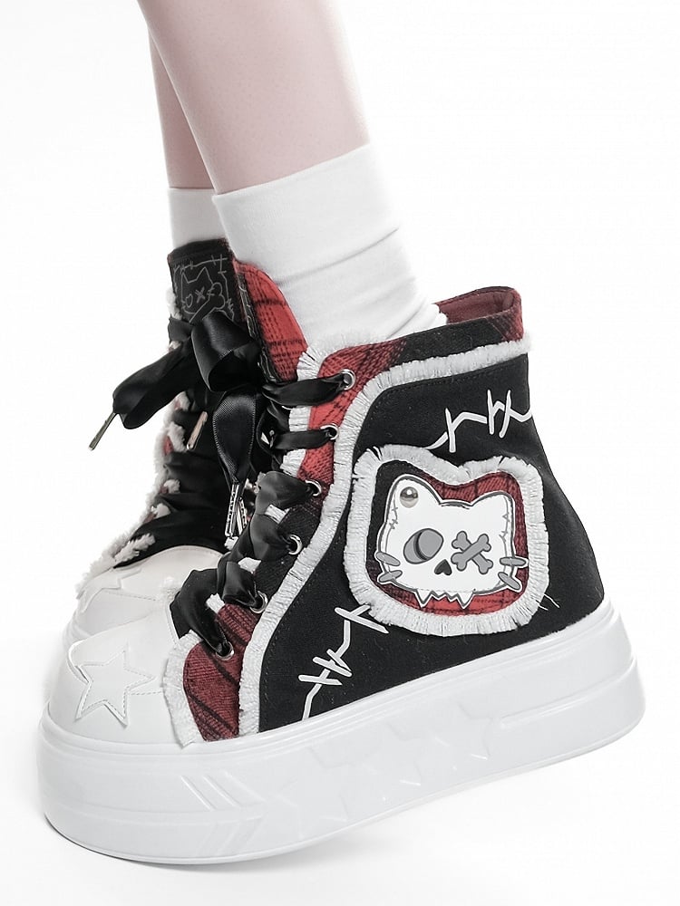 Tops Platform Black Red High with Patch Cat