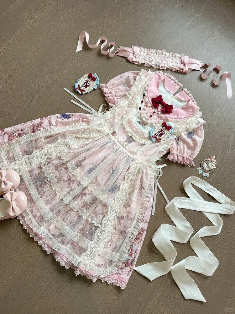 Beige Lace Sweet Overdress with Polka-dot Pattern - Forest Fairy Tales