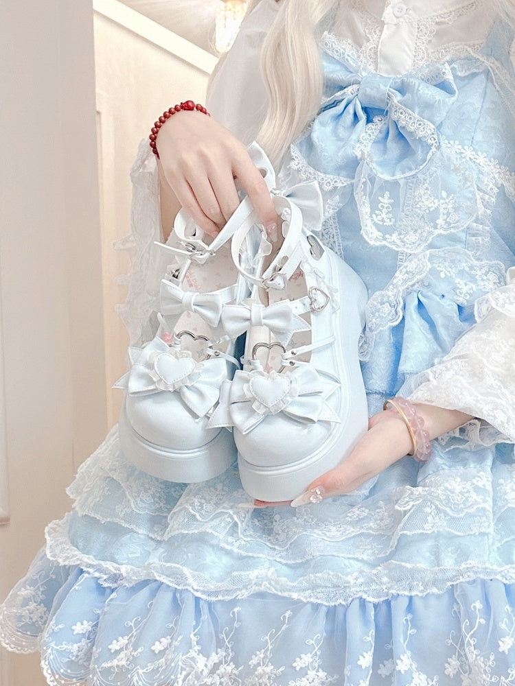 in Mary Blue with PU Decor Janes Platform Heart