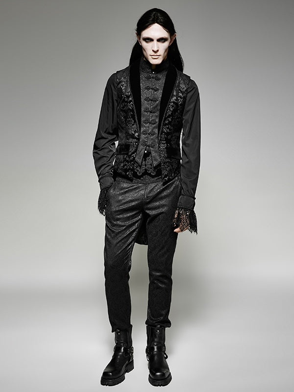 Black Men's Fake Two-Piece Swallow Tail Sleeveless Jacket