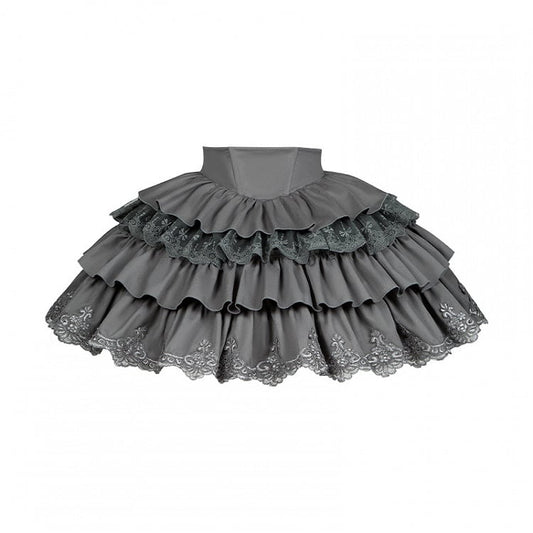 グレーのボーンウエストロリータ4層ティアードフリルスカート