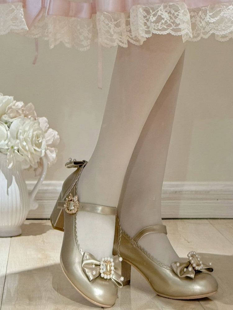 And Details Beaded Round Bowknot Mary Decorated Toe Rhinestone Janes Gold