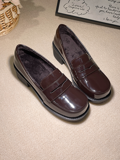 Brown Preppy Style 2.5cm/4.5cm Loafers with Slip-in Fit Design & Plush Inner Lining