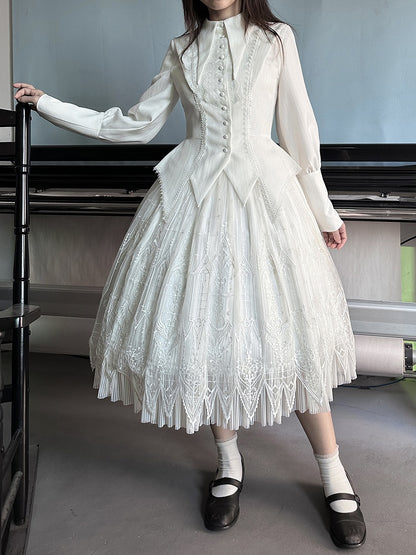 Sleeves Long Shirt Lolita White Collar Gothic Pointed Flat