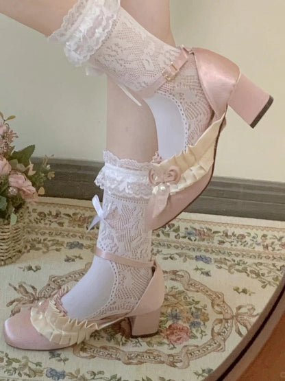 Lolita - Bow Mid-heel Sophisticated Layered Sandals Details Light Gather Pink Detachable