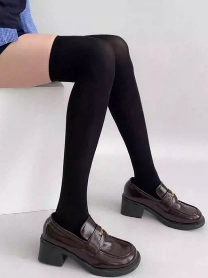 Ribbed Over-knee Sockings Trim Black/White/Beige/Gray