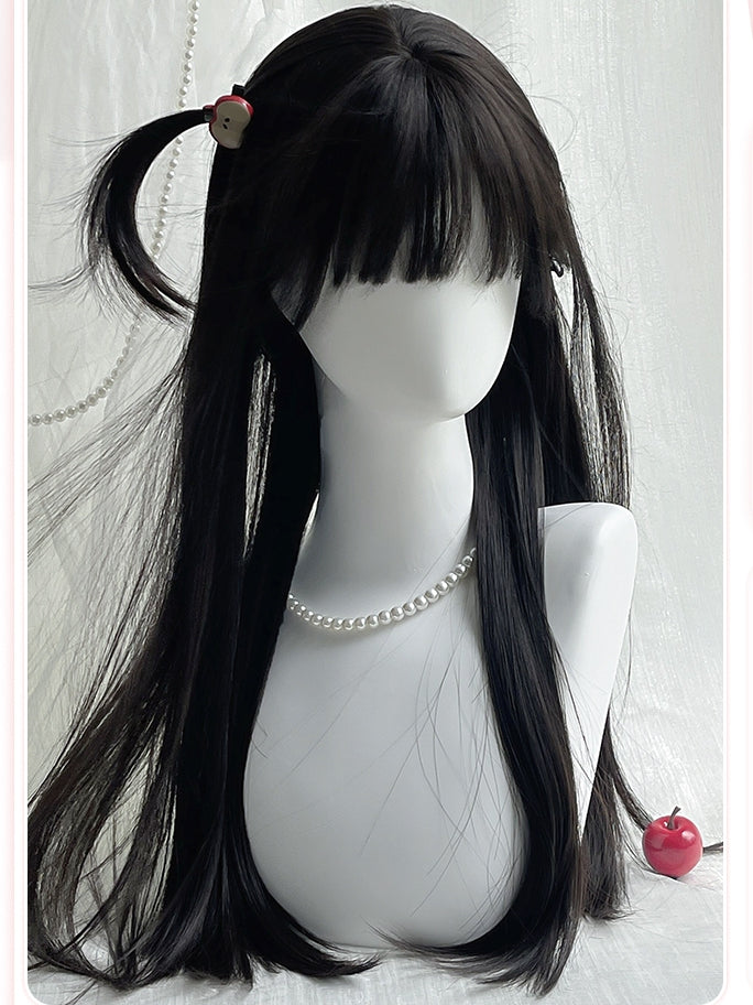 Air 70CM Gerade Perücke Länge Pony Schwarz Mit