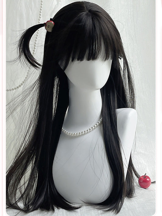 Air 70CM Gerade Perücke Länge Pony Schwarz Mit