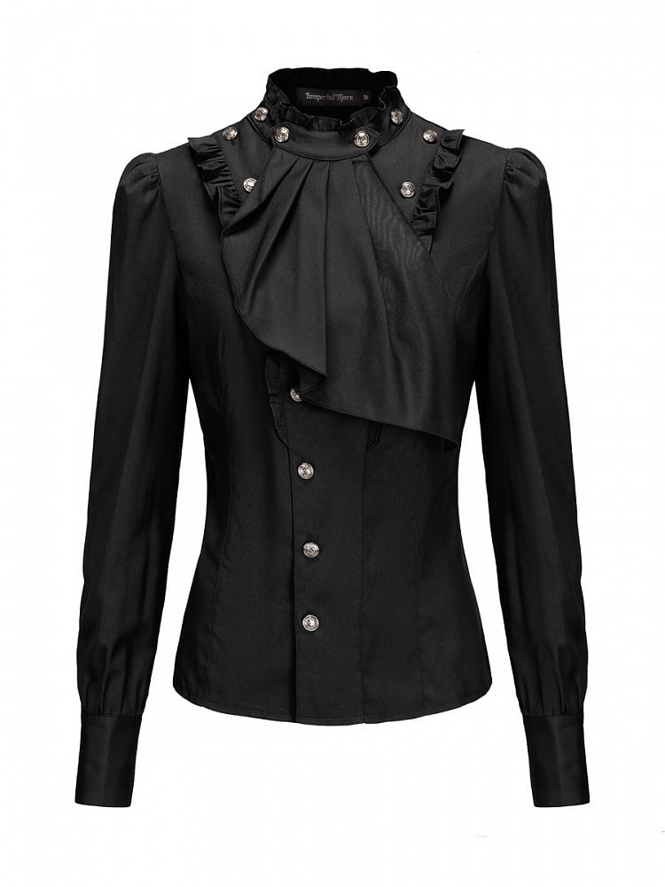 Ouji-Kragen Lolita Schwarzes Hemd im Ritterstil Jabot Aristokrat