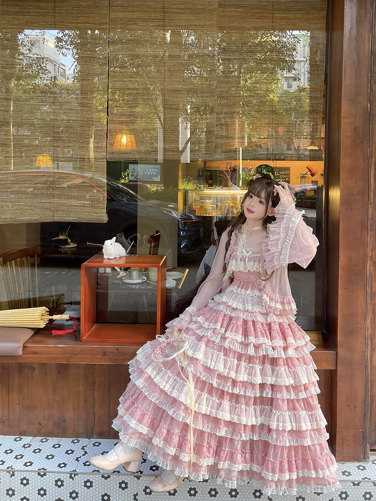 Spitzentop Lolita Tüll Rüschen Rosa