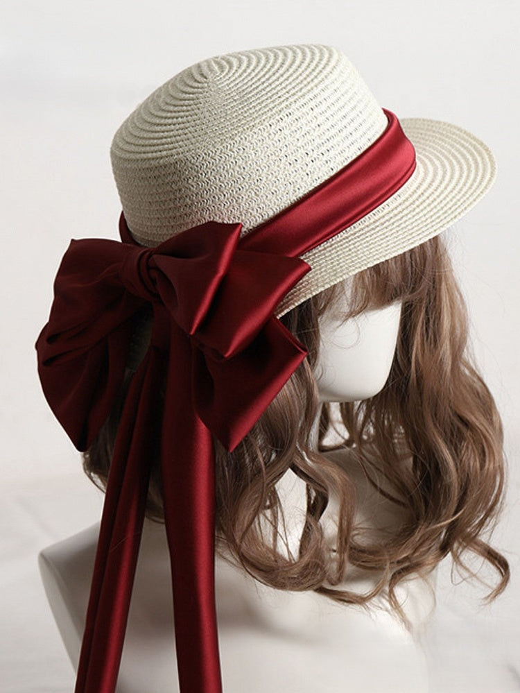 Detachable Lolita Sweet Bowknot Options Double-Layer Straw Color Hat 9 With
