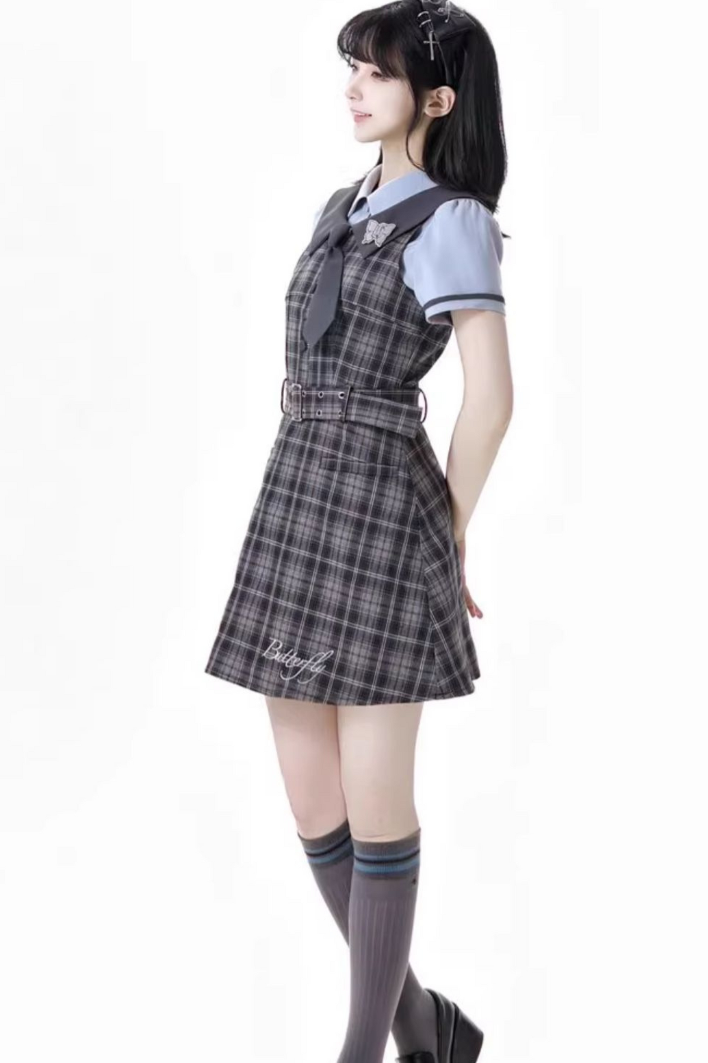 + カレッジショートサスペンダードレス、Bシャツスカート