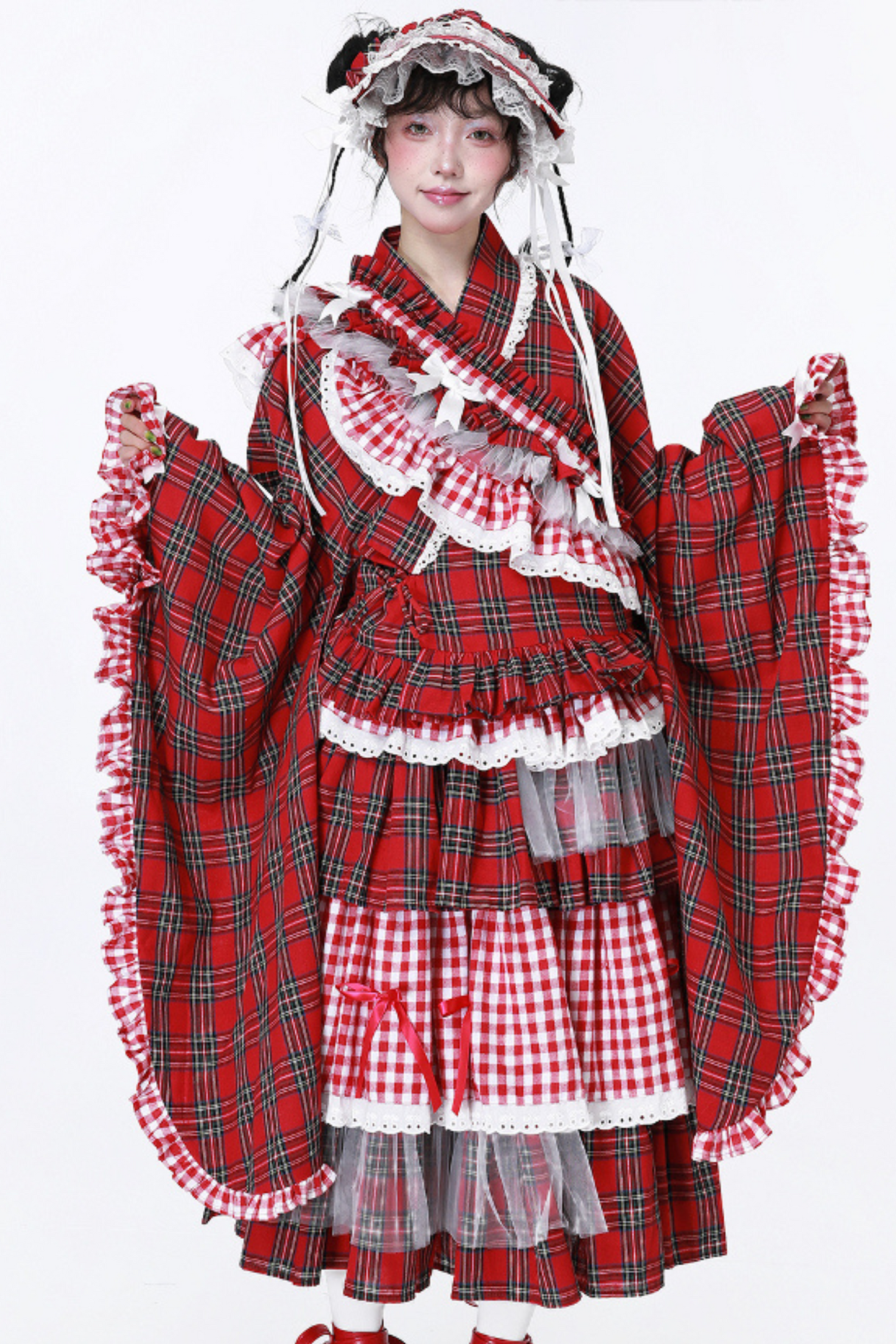 着物風レトロチェックトップス