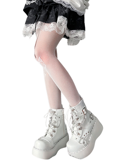 Boots Platform Round Punk Cross Toe