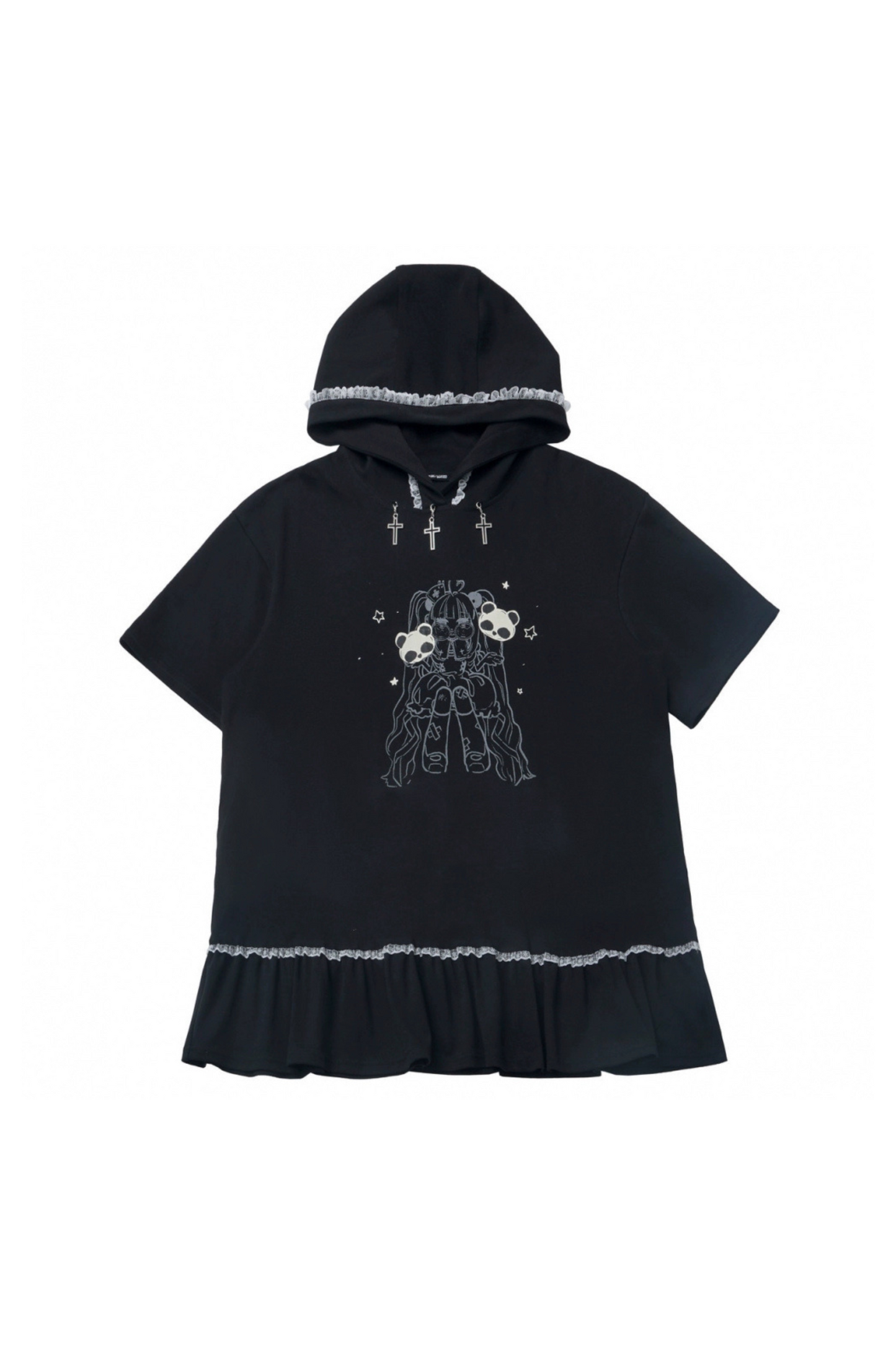 Lockere Hose, Oberteil mit Rüschen, Kapuze + Beinwärmer, Halbkleid Nektor