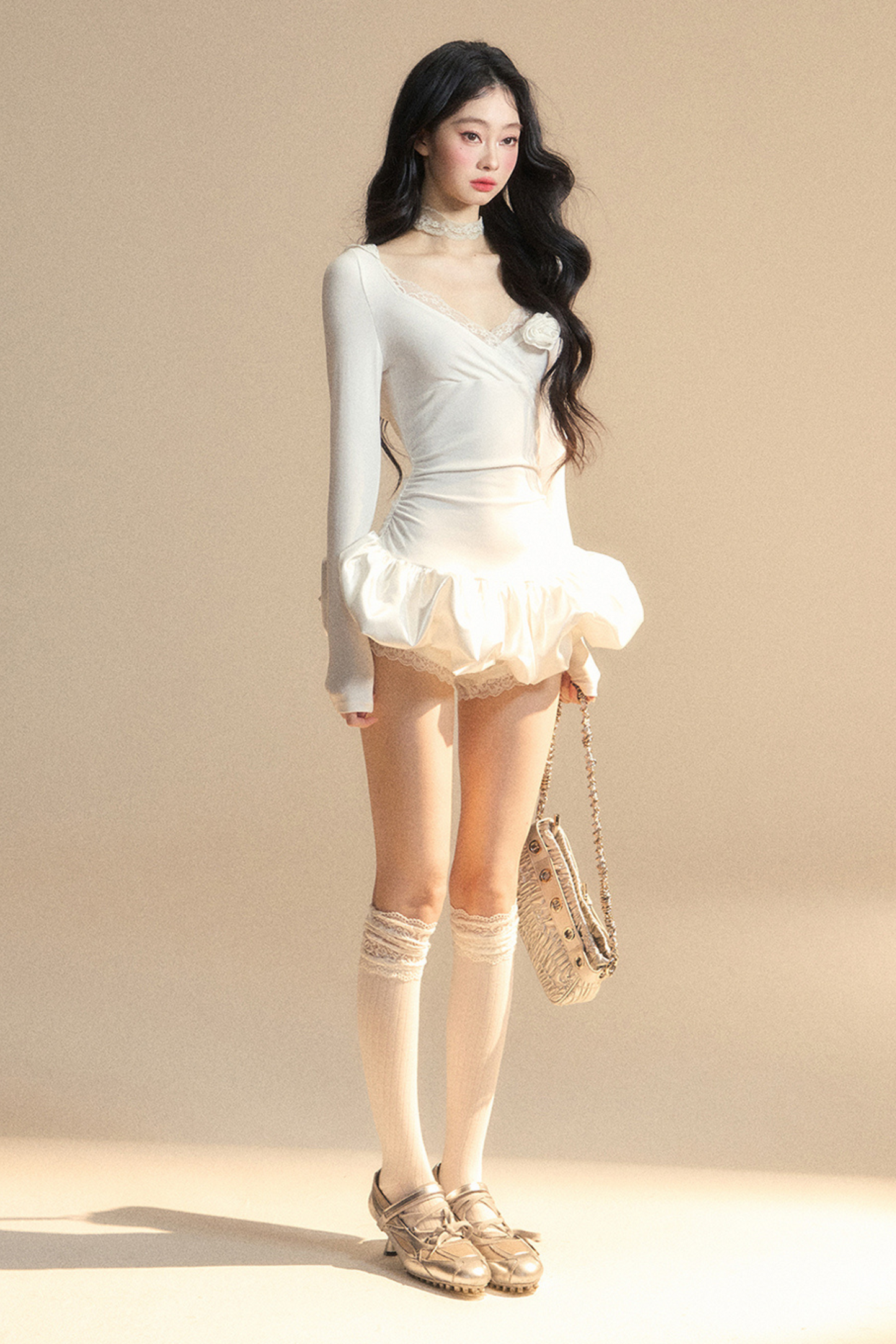 Ballon-Kurzes Spitzenkleid mit Kapuze und Ballettkern