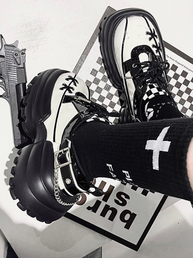Checkerboard Punk Platform Shoes