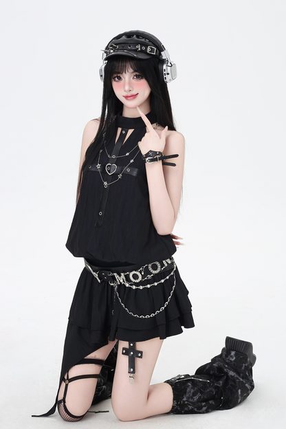 Ärmelloses Minenkleid mit Kreuzmuster