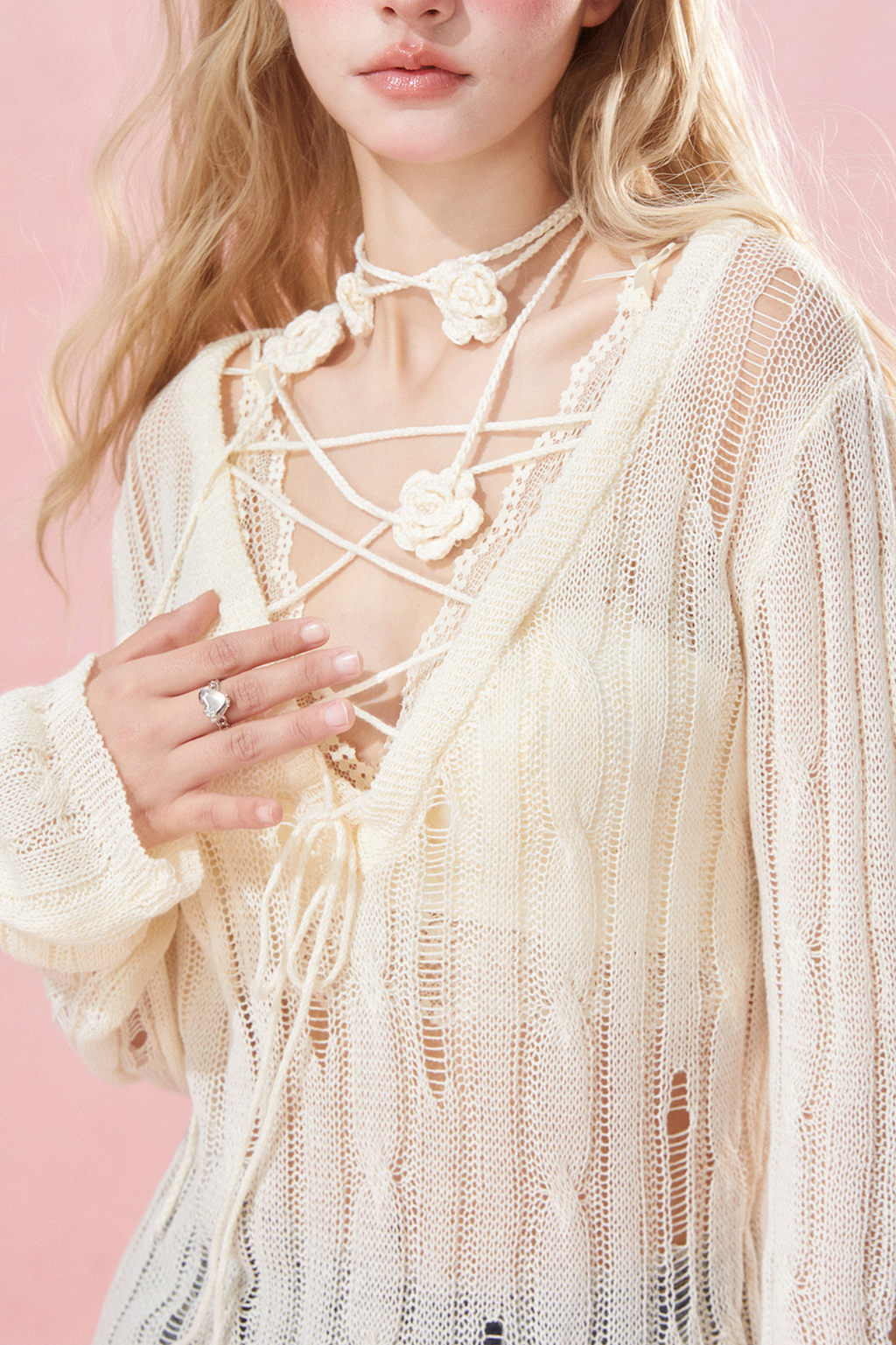 inner knit sweater cutout Sheer corset +