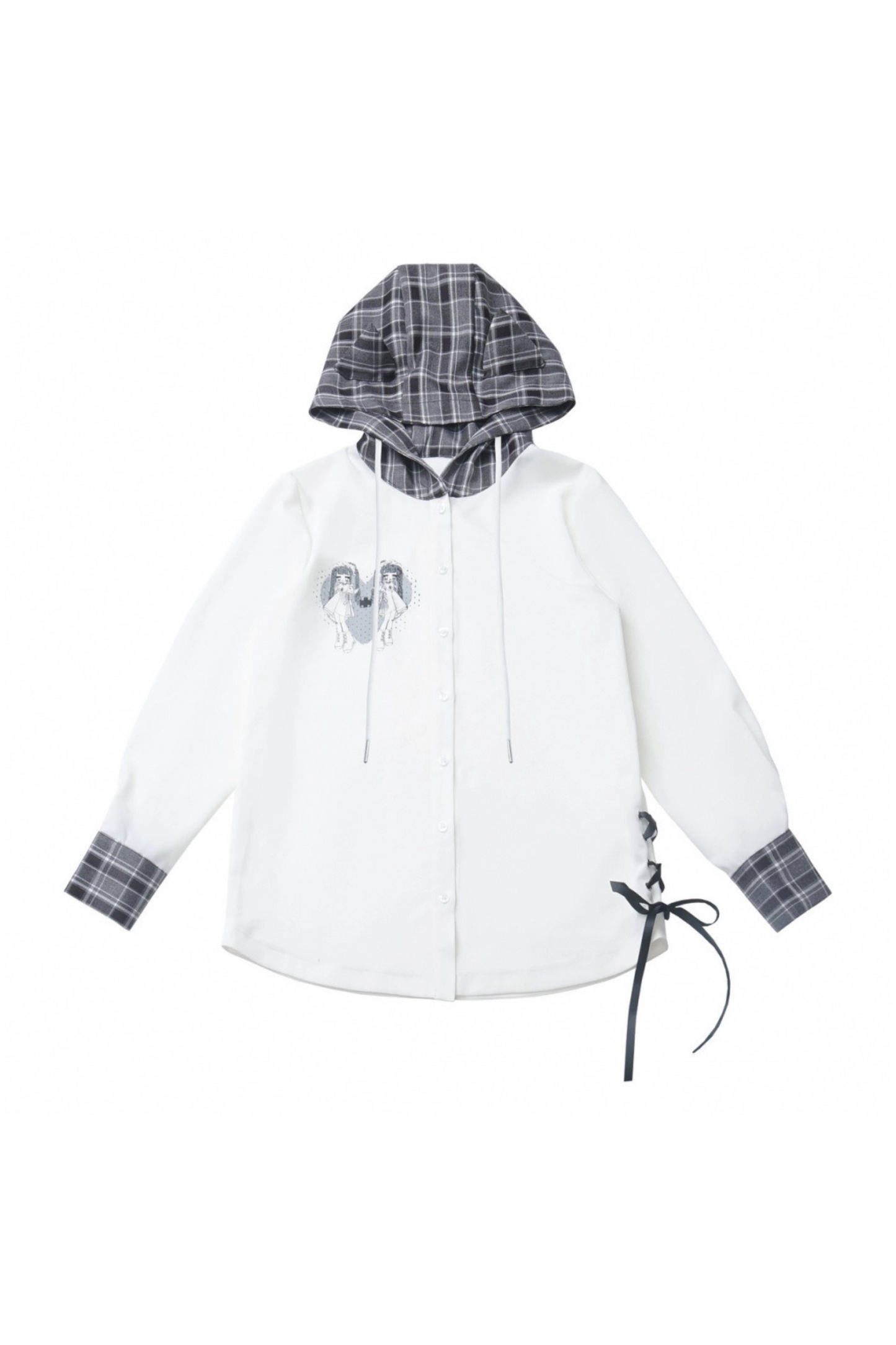 + ハーフチェックフード付きトップスパンツシャツ